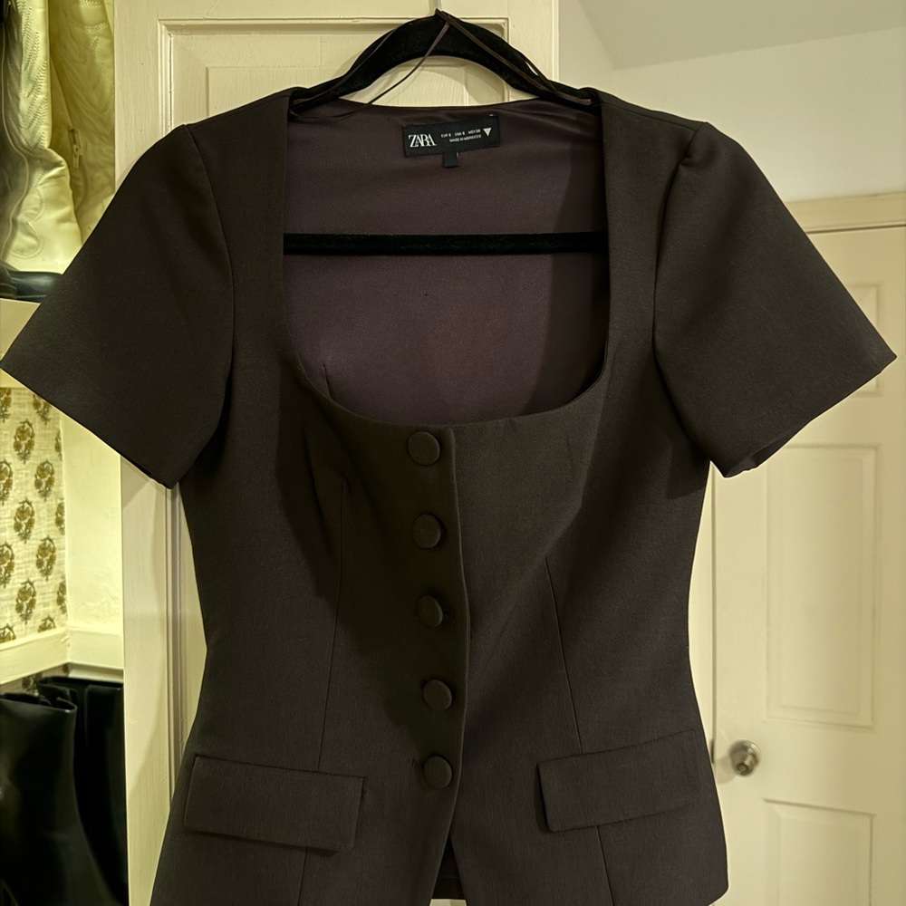Zara Women's Dark Gray Short Sleeve Top